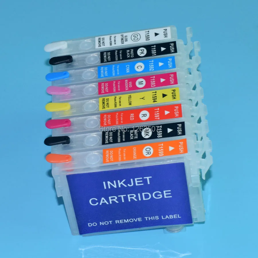 100% Compatible Refillable Ink Cartridges For Epson Stylus Photo R2000 T159 T1590-T1599 Printer With ARC Chip