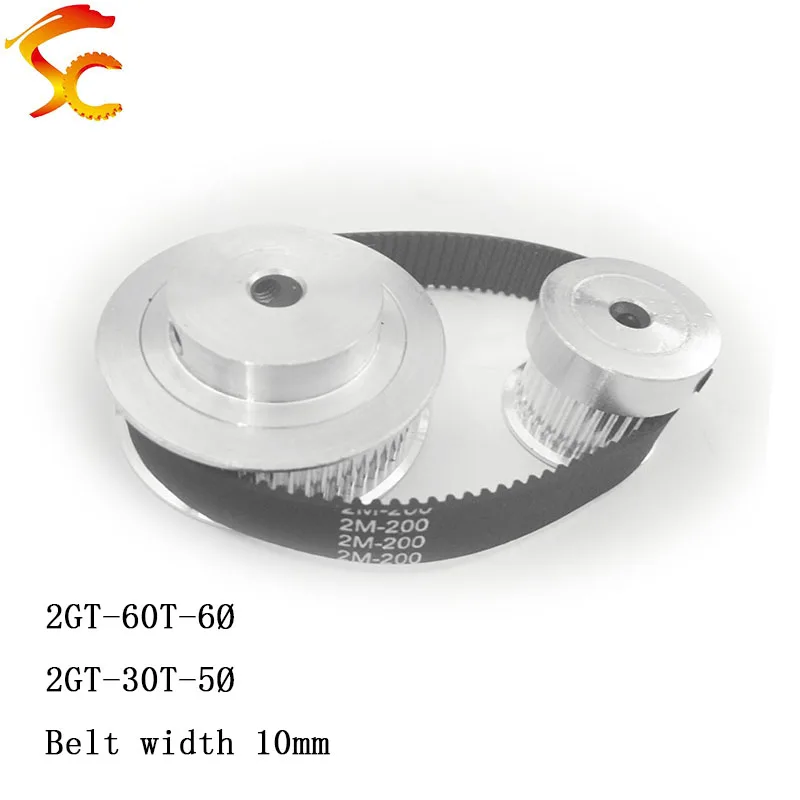 Timing Belt Pulley GT2 60 teeth 30 tooth Reduction 2:1/1:2 3D printer accessories belt width 10mm,Bore 5mm&5mm 200-GT2-10mm