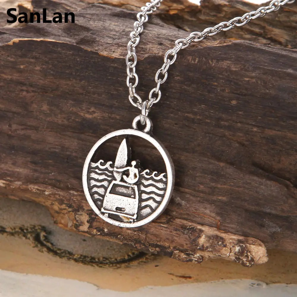 SanLan 1pcs Surf Sea Pendant Necklace Ocean Waves Necklace Beach gift for surfers