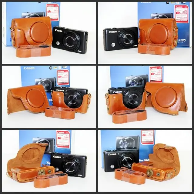 Dla Canon Powershot s110 S120 w stylu Vintage futerał na aparat fotograficzny Pu Leather torba na aparat fotograficzny z paskiem czarna kawa brązowy