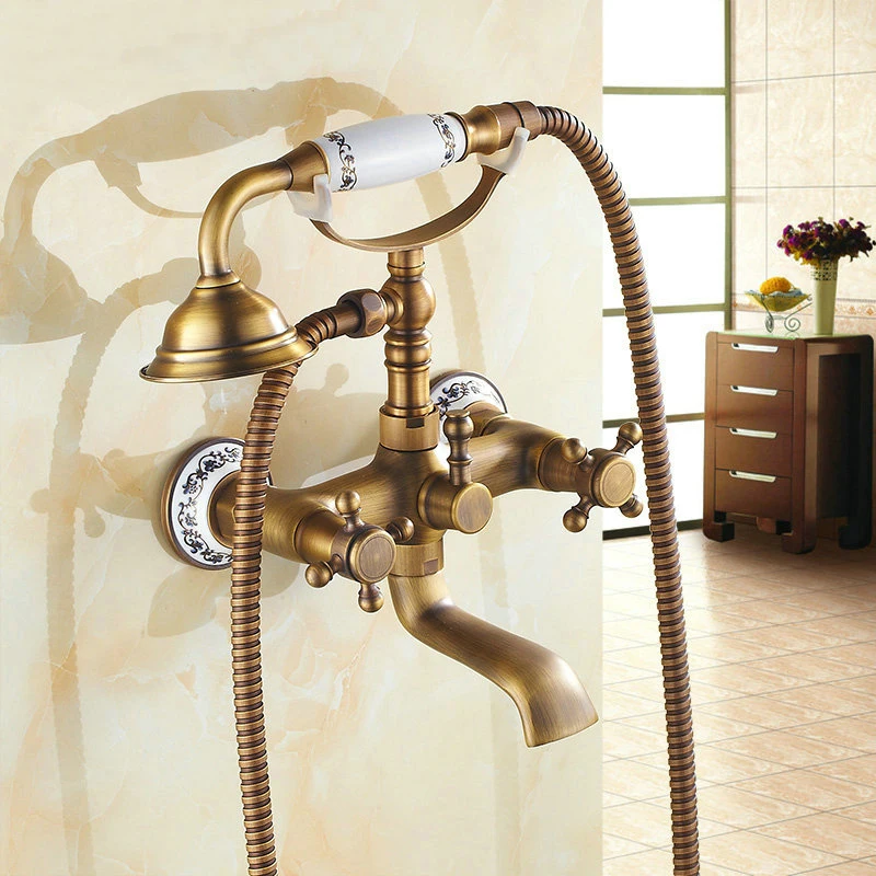 

Classic Antique Style Telephone Set Bathroom Bath and shower Faucets Pattern Ceramic Handheld Shower Headwall mounted Mix SF1032