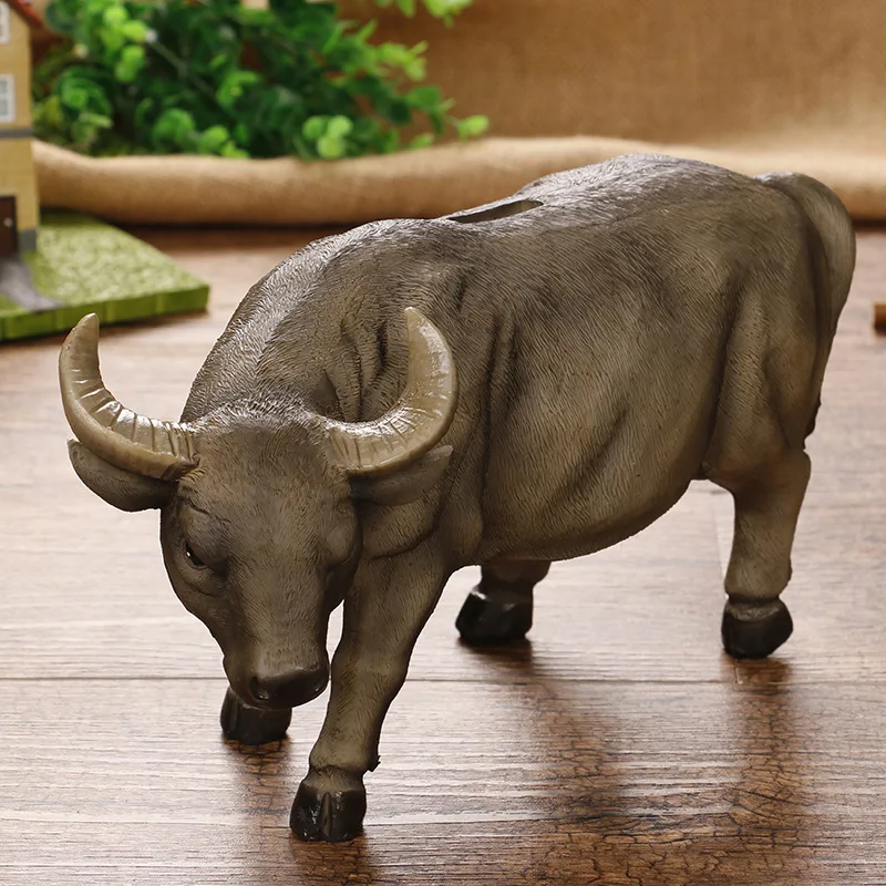 Creative Buffalo Statue Bull Piggy Bank Money Coin Penny Collectible Saving Box Christmas Gift Home Desk Decorative Ornament