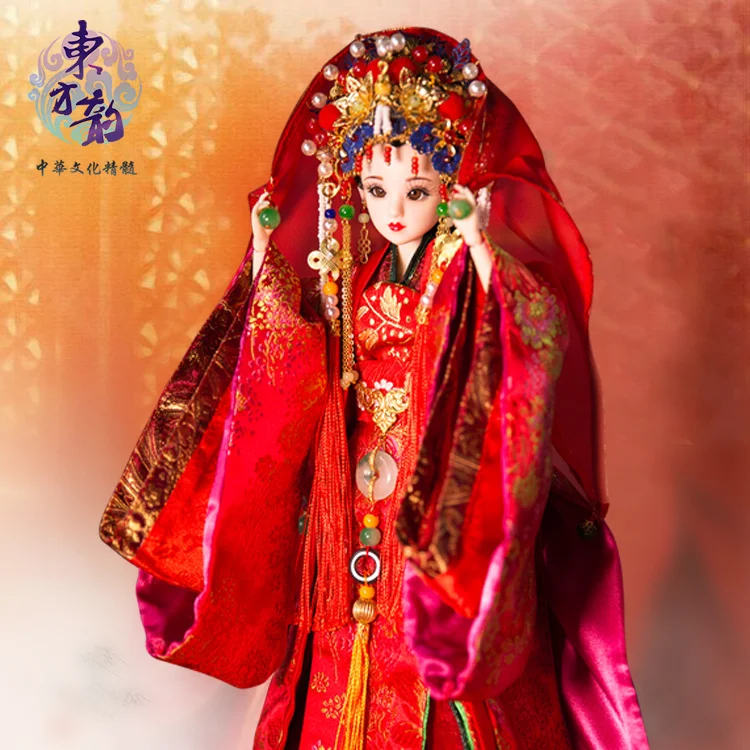 Fortune days bjd East Charm Chinese style gorgeous wedding dress China bride stand box 35cm red headdress souvenir toy gift