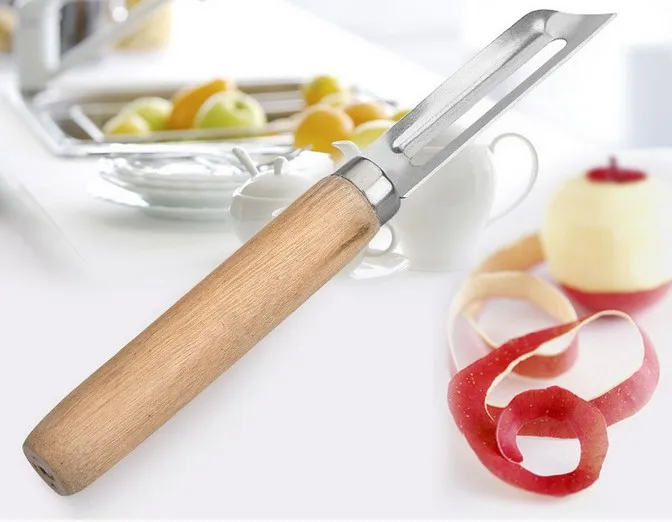 1PC Stainless Steel Cutter Vegetable Fruit Apple Slicer with Wood Handle Potato Peeler Parer Tool EKX 197