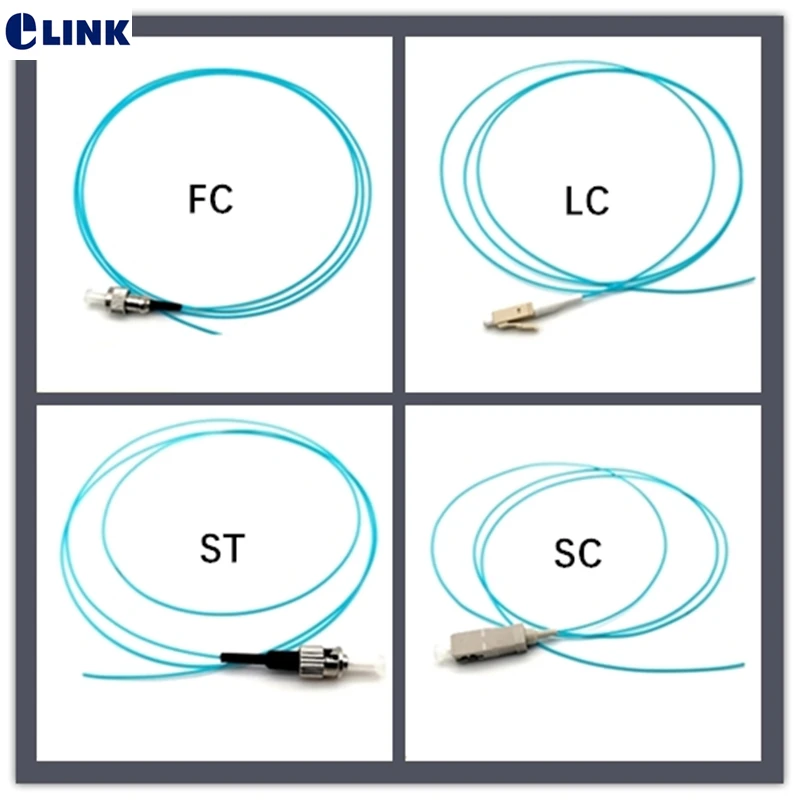 fiber optic pigtail OM3 0.9mm MM SC LC ST FC 1m 1.5m optical pigtail aqua cable FTTH 900um factory free Shipping ELINK 50pcs