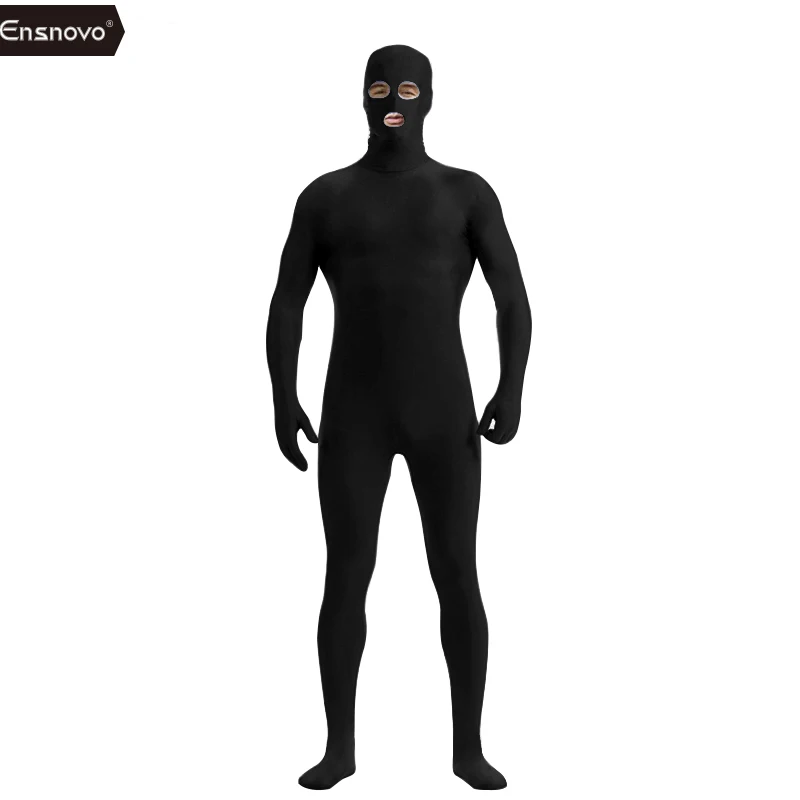 Ensnovo Men Spandex Nylon Black Full Body Second Skin Tight Color Custom Skin Suit Open Eyes Mouth Cosplay Costume Zentai