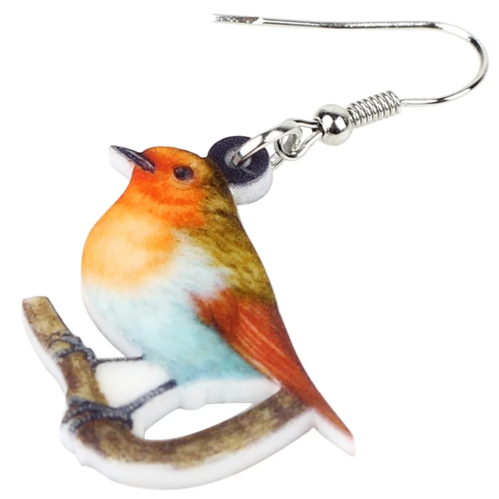 Bonsny Acrylic Resting Sweet Robin Bird Earrings Big Long Dangle Drop Novelty Animal Jewelry For Women Girls Teens Kid Wholesale