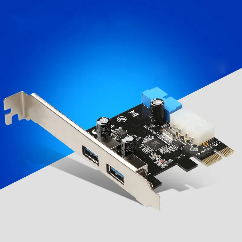 New USB 3.0 PCI-E Expansion Card Adapter External 2 Port USB3.0 Hub Internal 19pin Header PCI-E Card 4pin IDE Power