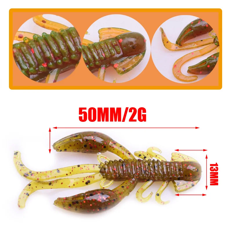 Cebo suave de gusano de olor de Camarón, aparejos de lubina giratorios, Wobblers con sal de silicona, 5cm, 2g, 5 unidades por lote