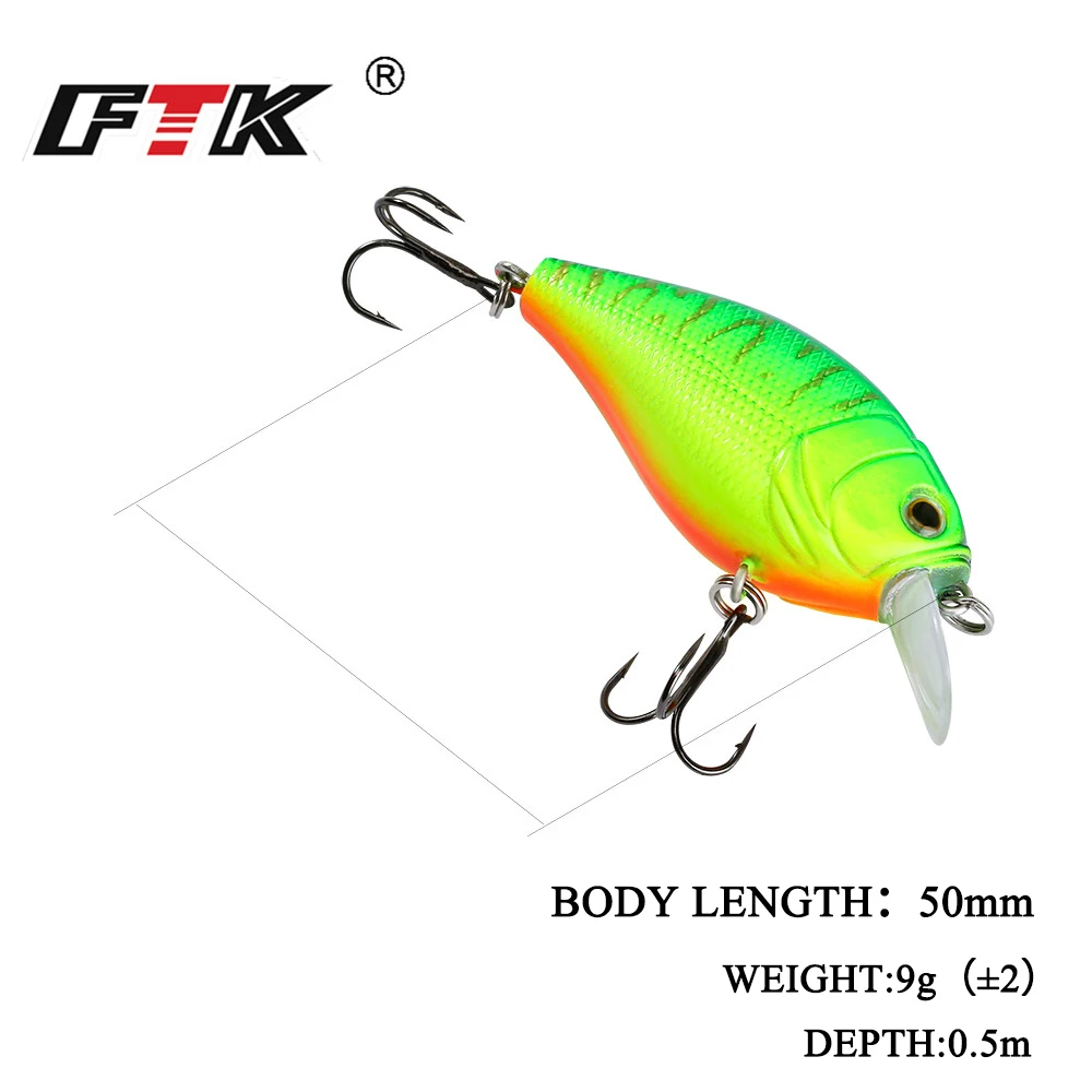 FTK 9g cebo de manivela Señuelos de pesca duros Crankbait Artificial 5cm Swimbait Minnow cebo de pesca aparejos Wobblers - imagen 4