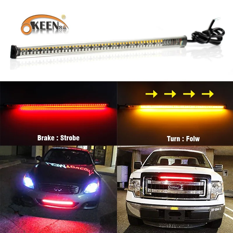 

OKEEN 22cm 32cm 42cm Universal Flexible Switchback LED Car Front Grille Light Strip Warning Emergency Strobe Led Strip Red Amber