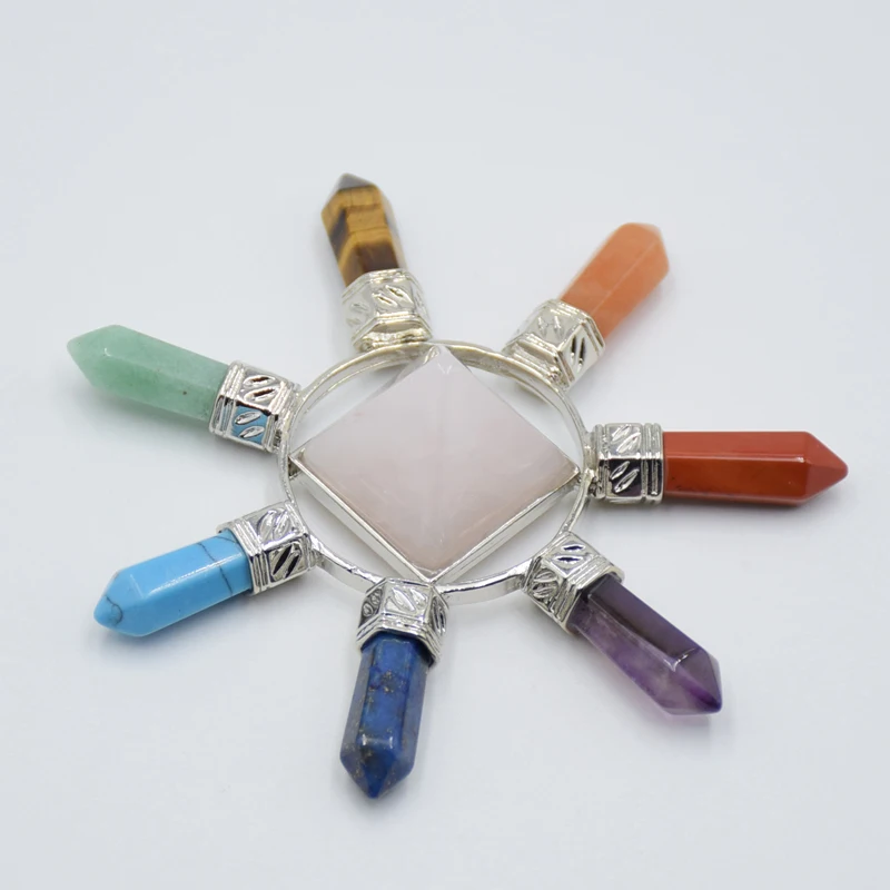 New Hot Selling Reiki 7 Chakra Pyramid Natural Stone jewelry Energy Generator crystal stone Points Healing Spiritual pendulum