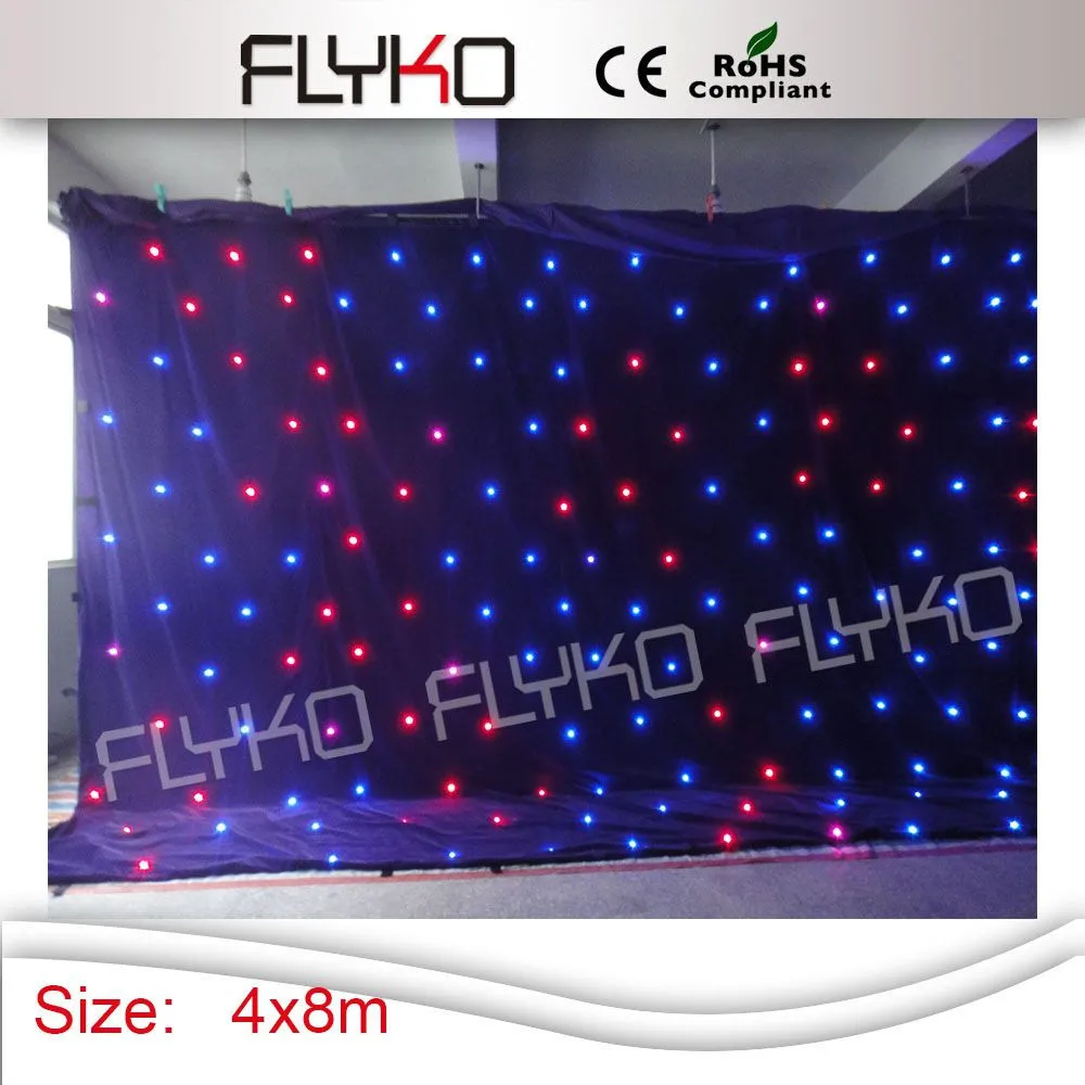 

Free Shipping 4x8m RGB3 in 1 full color soft fireproof cloth led star light curtain with controller and power box