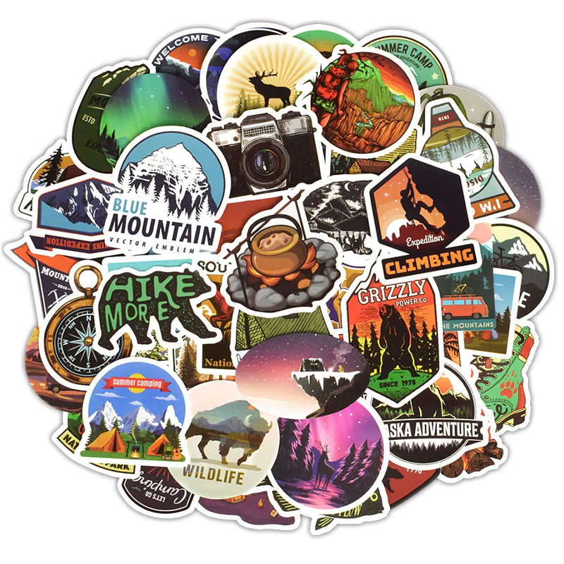 50pcs Outdoor travel Enthusiasts Stickers for Mobile Phone Laptop Luggage Guitar Case Skateboard Fixed Gear Bike Car Stickers