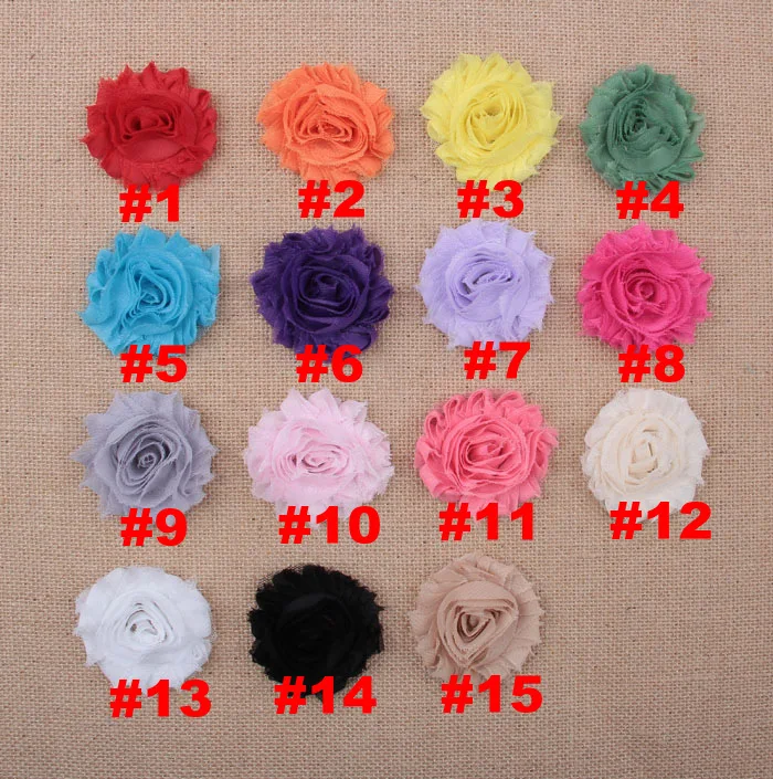 Nishine 10pcs/lot 15colors Fashion Chic Shabby Chiffon Flowers For Kids Hair Accessories 3D Frayed Fabric Flowers For Headbands