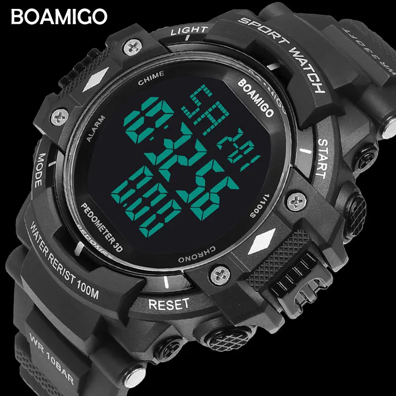 BOAMIGO shock Men Digital Sports Military Watches Led Swim 100m Waterproof pedometer calorie man smart watch Relogios Masculino