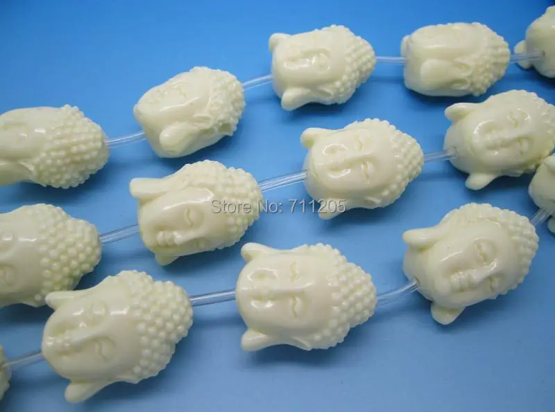 Wholesale 15pcs, 19x25mm Beautiful  White Synthetic Resin Double Face Buddha Beads,we provide mixed wholesale for all items !