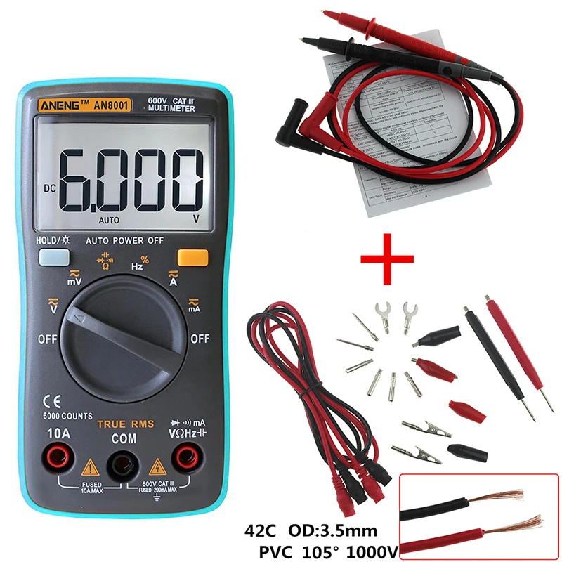 

Transistor Tester ANENG AN8001 Auto Range Digital Multimeter 6000 Counts Backlight AC/DC Ammeter Voltmeter Ohm Portable Meter