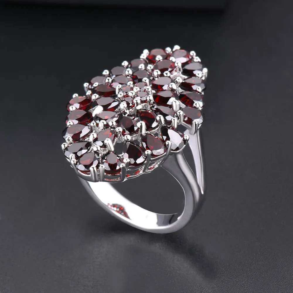 Hutang 6.6ct Garnet Women\'s Wedding Ring Natural Red Gemstone Solid 925 Sterling Silver Flower Rings Fine Elegant Jewelry Gift