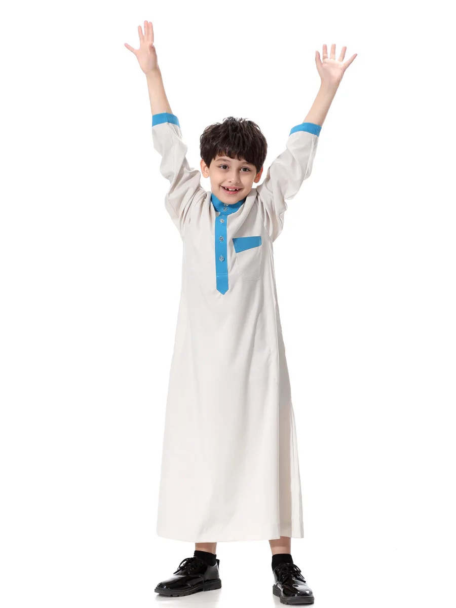 Pakistan Ragazzo Abbigliamento Islamico Abaya Bambini Jubah Musulmano Vestito Dei Bambini del Vestito Jubba Thobes India Kurta Arabia Arabo Abito Caftano CN-051