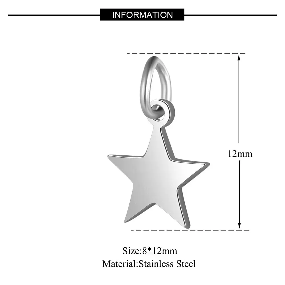 5pcs/Lot Stainless Steel High Polish Star Shaped Charms Pendants for DIY Fashion Jewelry Making Bracelets Necklaces Accessories