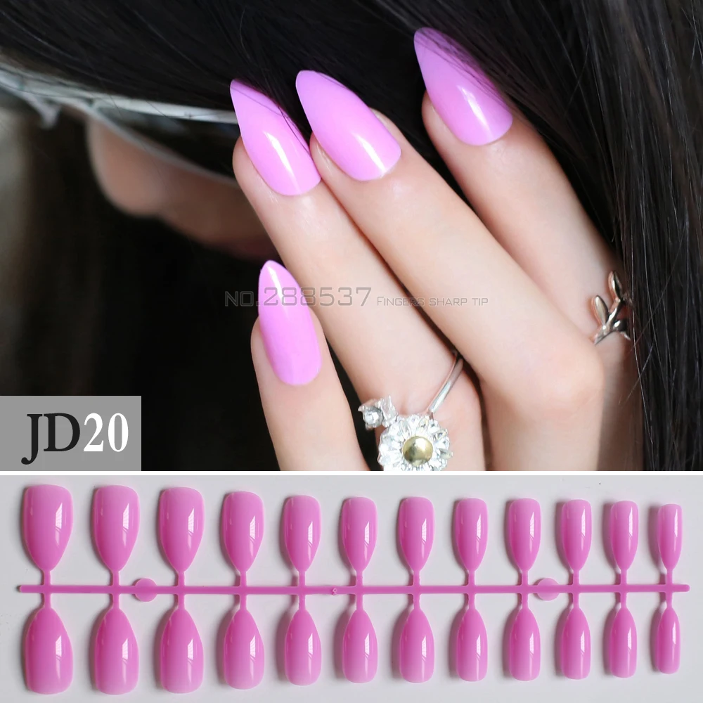 Light Purple Full Nail Tips Artificial nail Pointed Stiletto 24pcs mountain peak Designs Pure colour False nails JD20