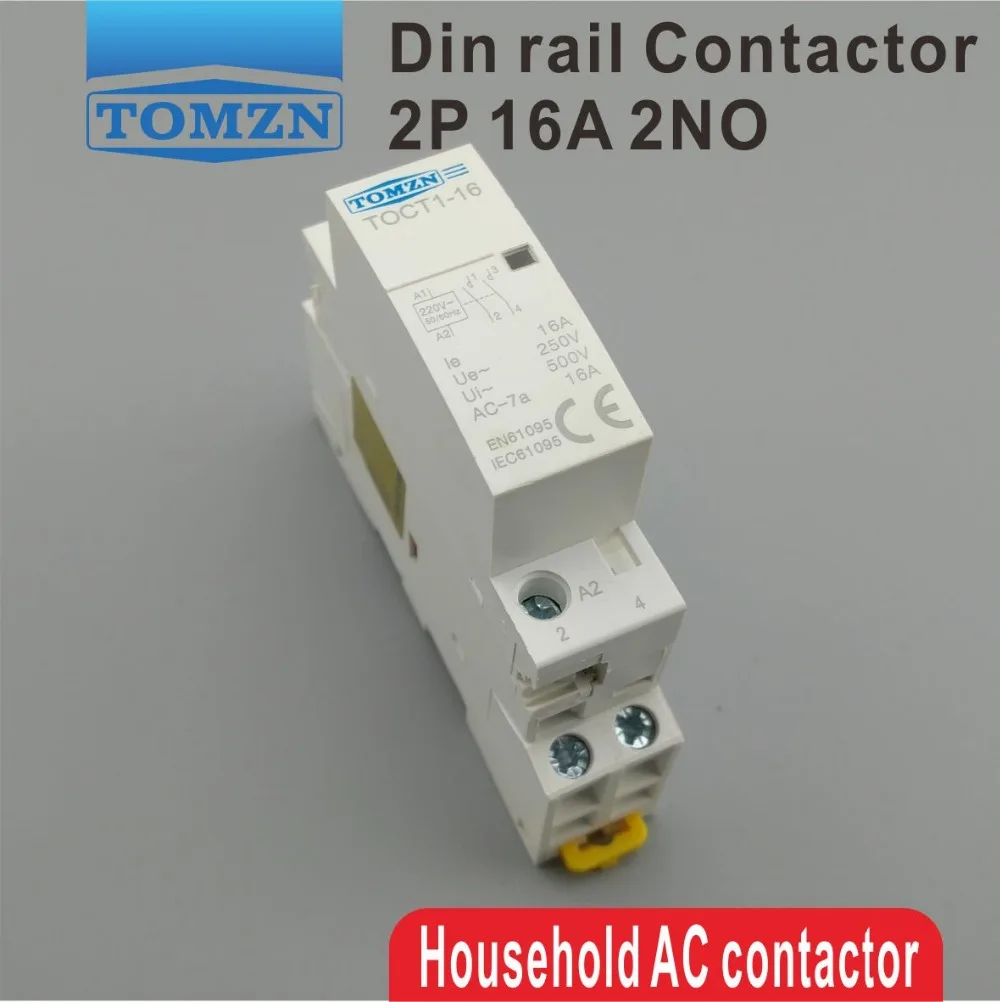 1PCS TOCT1 2P 16A 220V/230V 50/60HZ Din rail Household ac Modular contactor  2NO  or 1NO 1NC