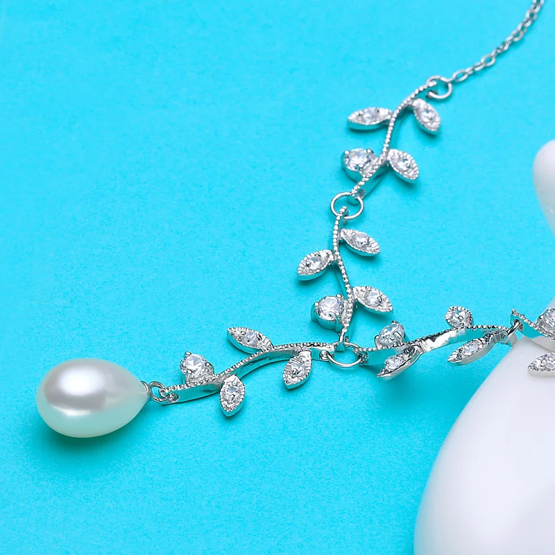 SHDIYAYUN 2019 Pearl Necklace 925 Sterling Silver Jewelry For Women Natural Freshwater Pearl Choker Necklace Leaf Pendant Gift