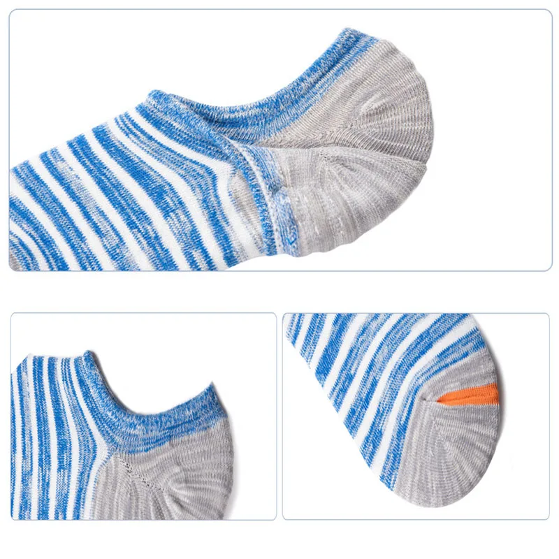 5 Pairs/lot Men Socks Large size Spring Summer Cotton Fashion Striped Silicone Non-slip socks Soft Breathable Short Socks Male