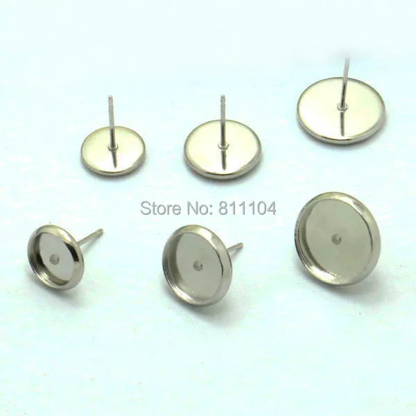 

Blank Stainless Steel Round Bezel stud Earrings Bases Circle Glass Cabochon Cameo Settings Earrings post DIY Findings