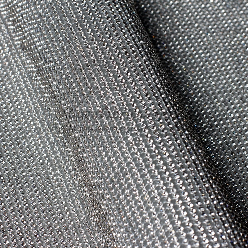 Hot popular Silver crystals fabric 3mm stones on botton 45X120cm 1piece