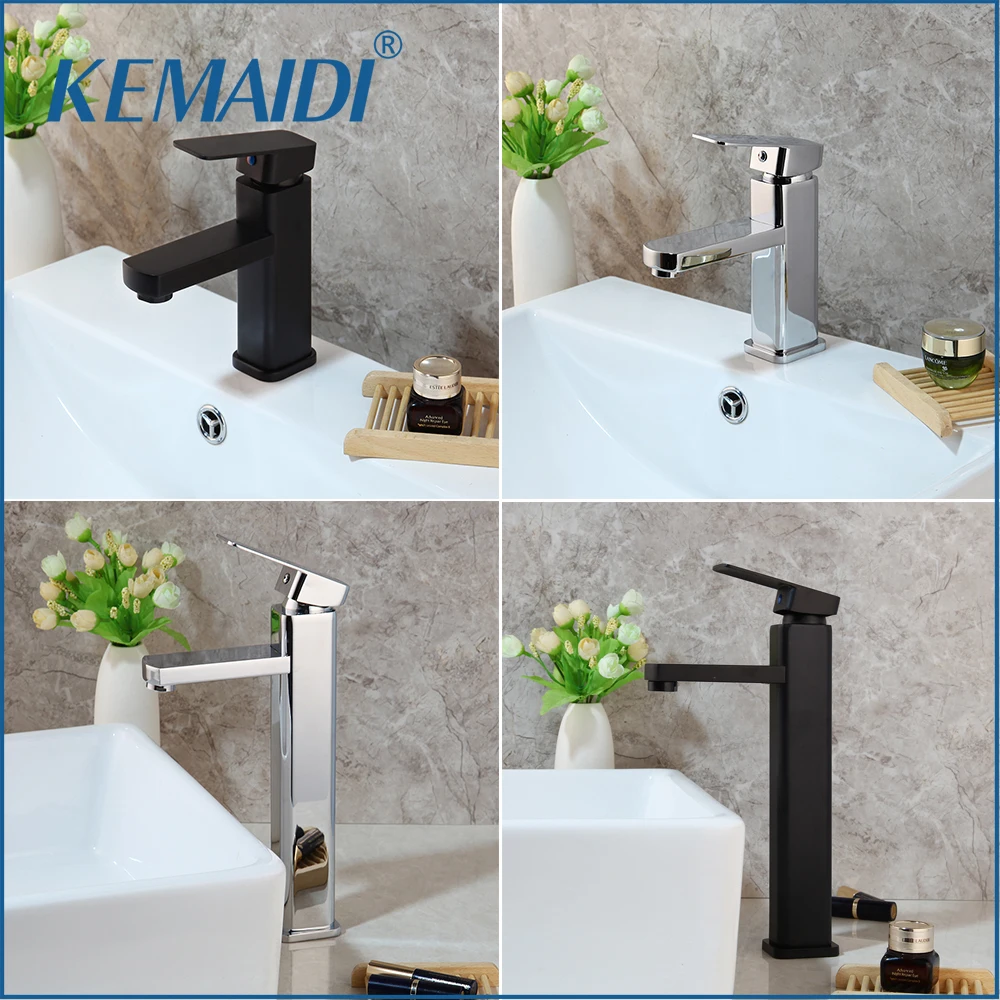 

KEMAIDI Chrome Polished Tall Bathroom Basin Vessel Sink Mixer Black Faucet High Rise Water Tap