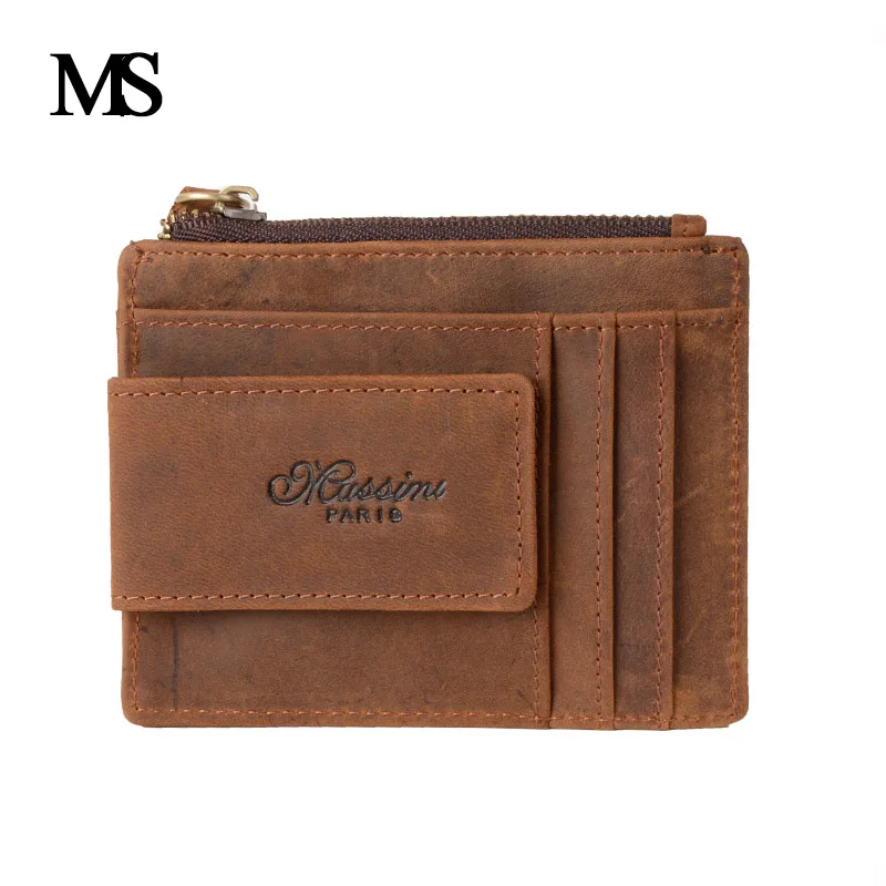 

MS Men's Genuine Leather Money Clip Famous Brand Card Wallets Cow Leather Coin Bag RFID Blocking Lining TW1669