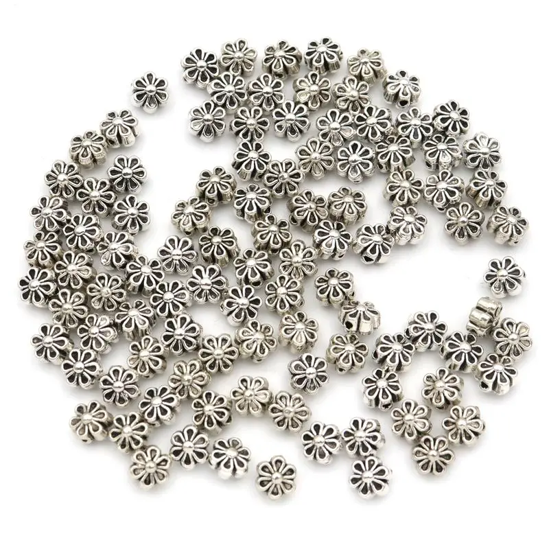 50 stücke Metall tibetischen Silber Blume Spacer lose Perlen für Schmuck Handarbeit DIY Armband Halskette Perlen Zubehör Großhandel – Detail 5