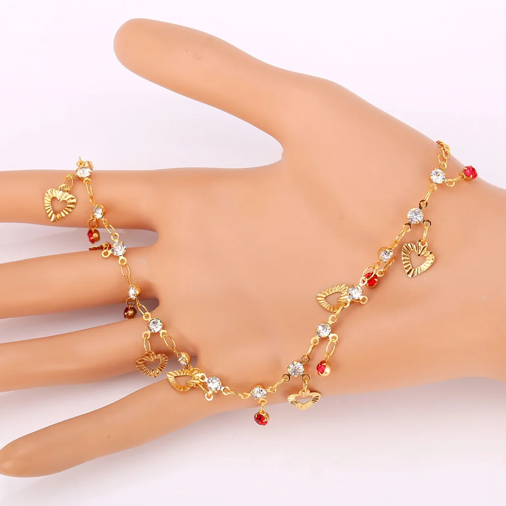 U7 Trendy Heart Anklet Summer Jewelry Gift Red Crystal Gold Color Ankle Foot Chain Bracelet For Women A301