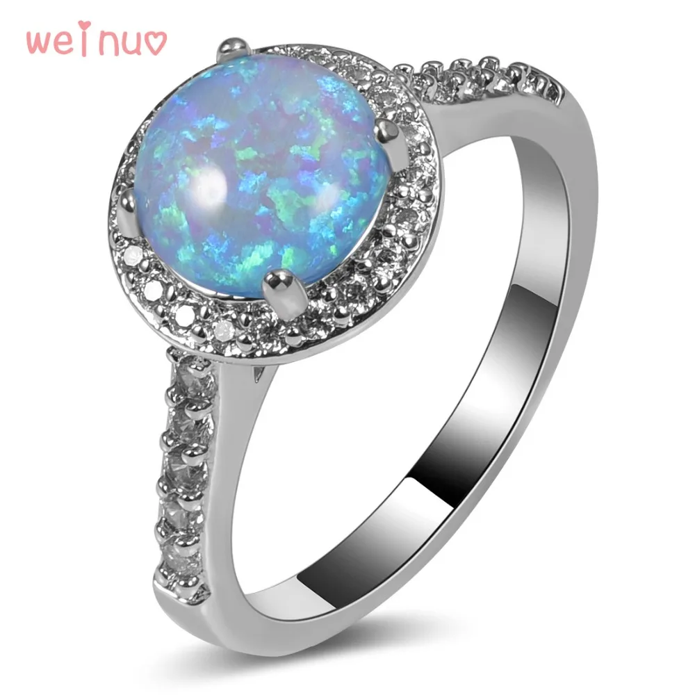 Blue Opal White Crystal Ring 925 Sterling Silver Top Quality Fancy Jewelry Wedding Ring Size 5 6 7 8 9 10 11 A225