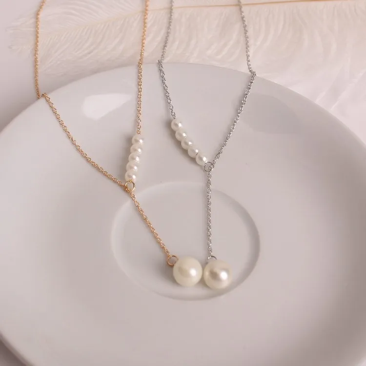 New Personality Temperament Sweet Jewelry Imitation Pearl Necklace Female Clavicle Adjustable Thin Chain Pendant Necklace