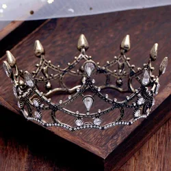 FORSEVEN Vintage Baroque Bridal Wedding Hair Accessories Black Rhinestone Crystal Tiaras Crown Bride Diadem Jewelry for Women BH