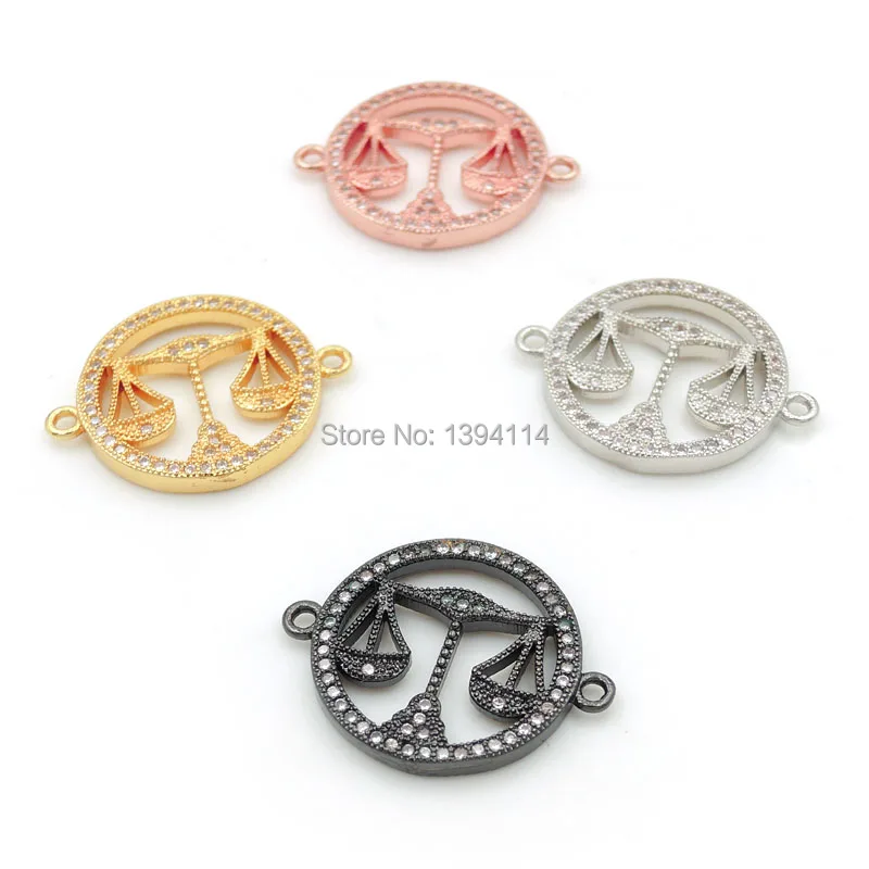 24*20*2mm Micro Pave Clear CZ Round Connector With Libra Fit For Women As DIY Bracelets Accessory