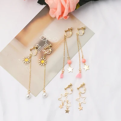 GRACE JUN 3 Pairs /set New Charm Korea Style Clip on Earrings No Pierced for Women Girl Party Wedding Fahsion Ear Clip Wholesale