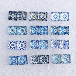 10mm Square Blue and white porcelain Mixed Style In Pairs Pattern Glass Cabochon Flatback Photo DIY Making Accessories 50pcs/lot