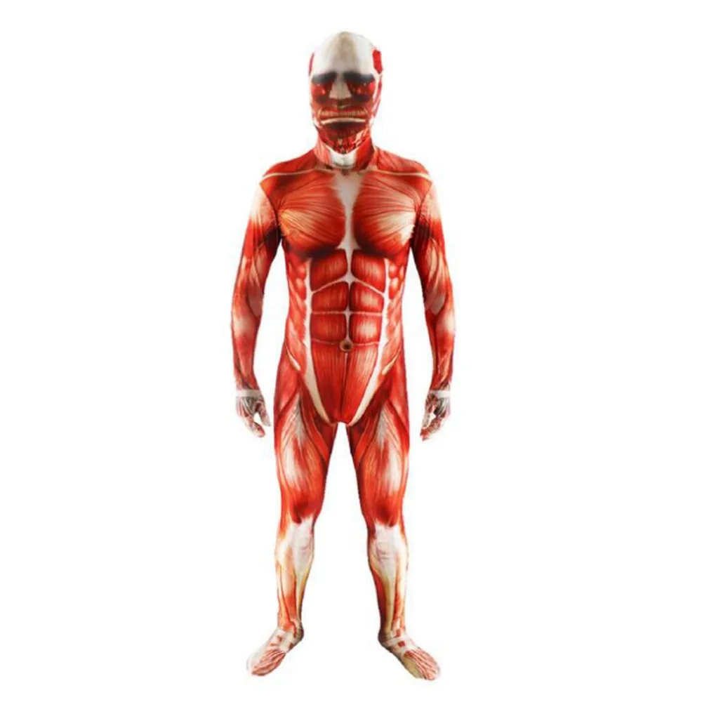 NEW Attack on Titan cosplay Costumes Spandex Skin Tight Suit Adult Colossal Prop Tight Muscle Man halloween men costume Bodysuit