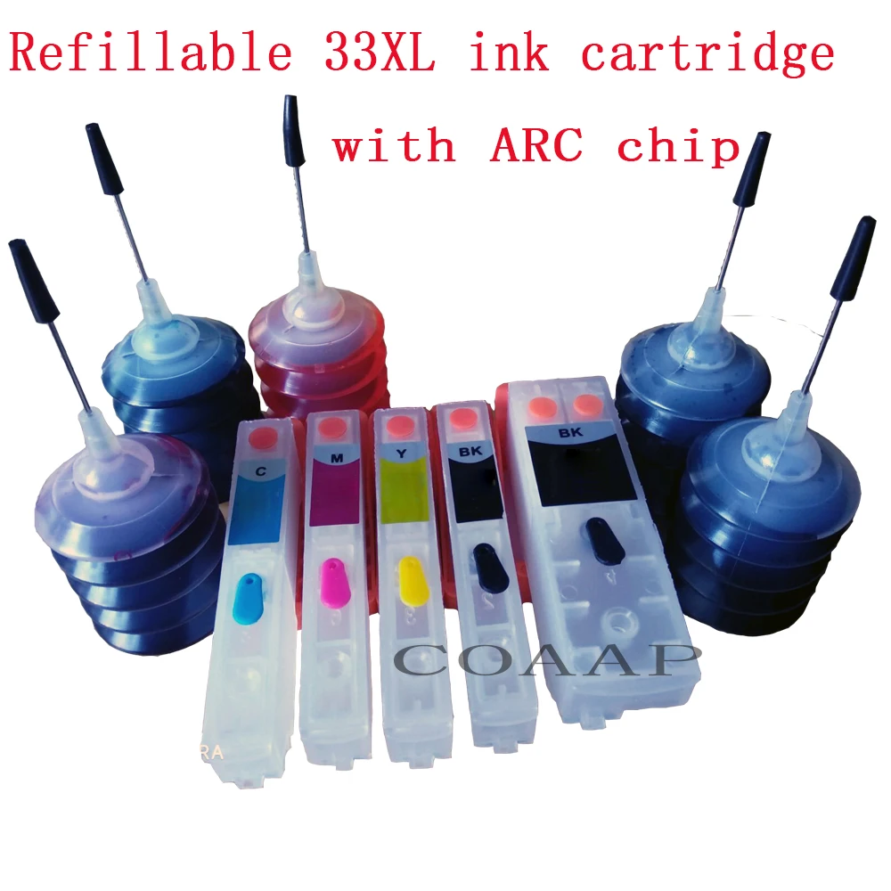 Refillable T3351-T3364 kit ink cartridge for EPSON XP640 XP635 XP645 XP530 XP830 XP540 XP900 XP630 Printer + 150ml Dye ink