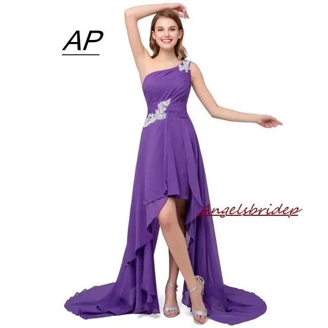 

2021 Loss Sell High Low Women Dress Summer Style One Shoulder Applique Formal Dresses Cheap Chiffon Evening Dress Vestido Mujer