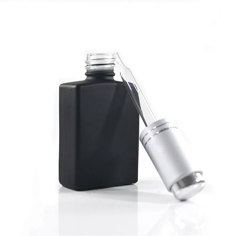 500pcs *15ml Empty Frost Black Square Glass Bottles With pump dropper 1oz Glass Dropper Container E-liquid rectangle bottle