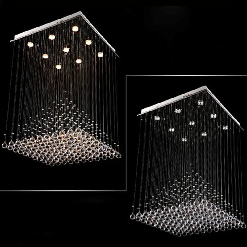 Modern Quadrate K9 Crystal Fish-type line  LED Chandelier Pyramid Shape Lamps Stair Sitting room bedroom