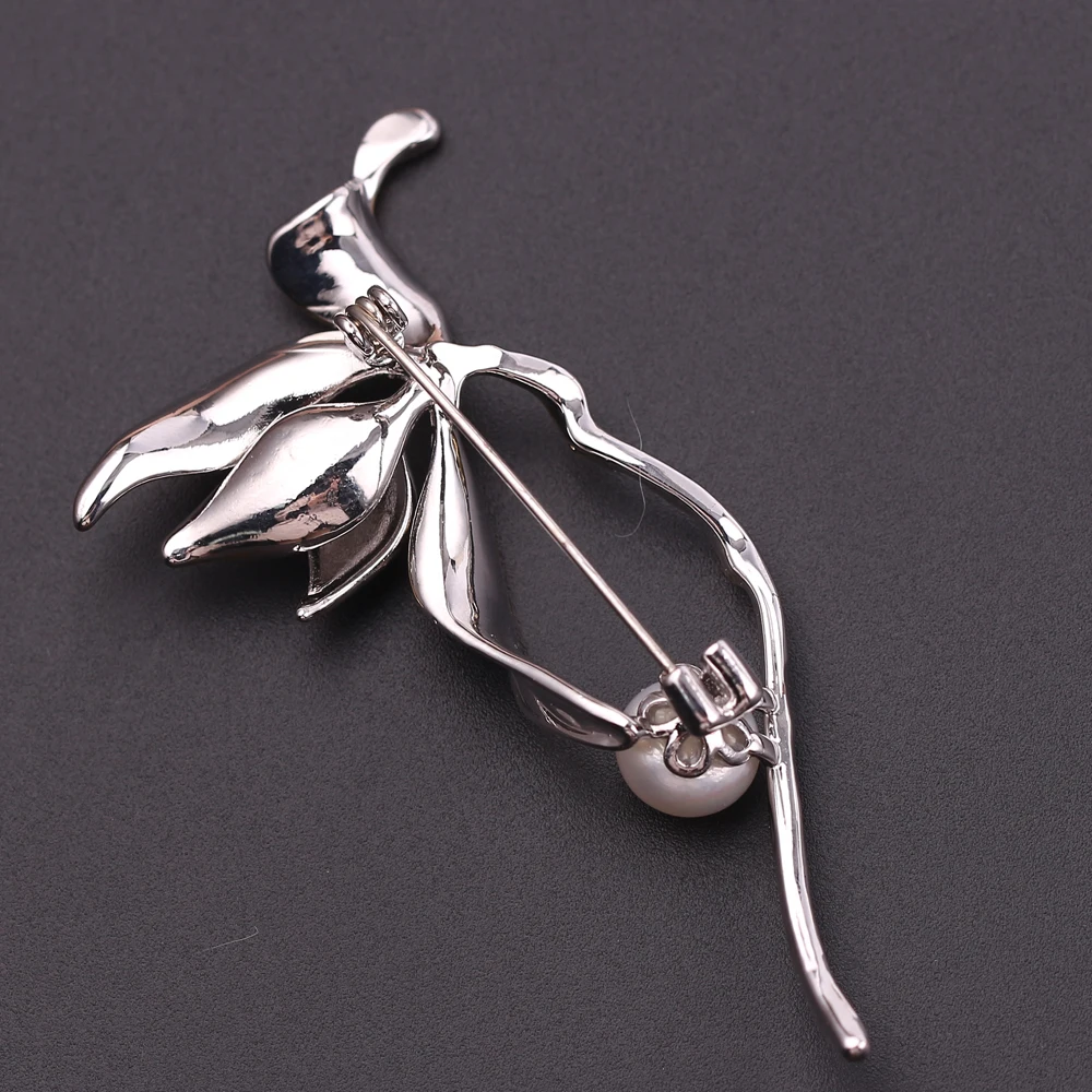 Tulip Pin Brooch Natural Freshwater Pearl Flower Shape Brooches For Women Wedding Jewelry Accessories