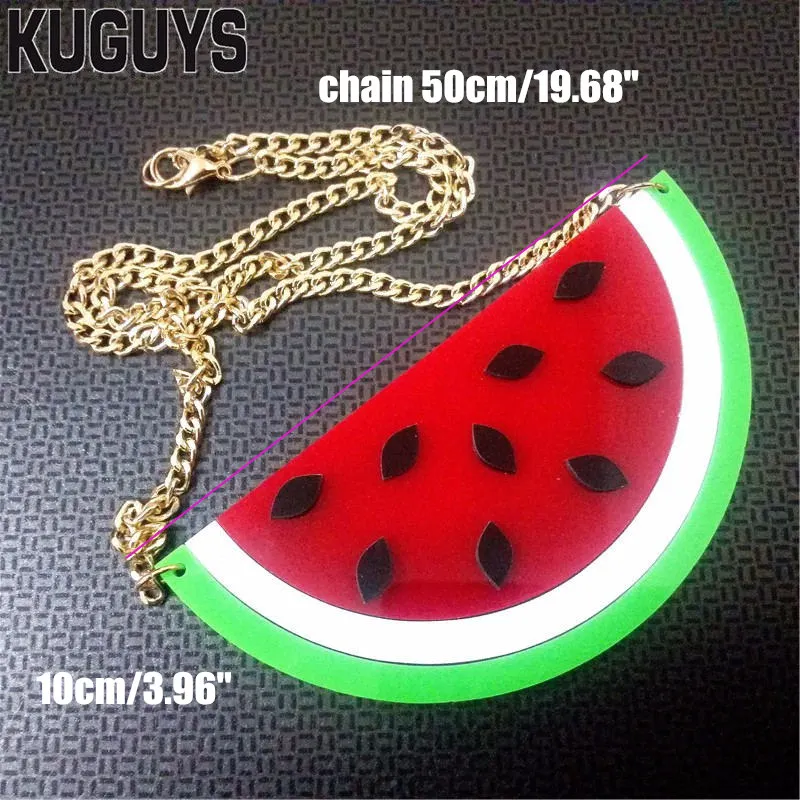 KUGUYS Summer Watermelon Pendant Necklaces for Women Fashion Gold Colour Link Chain Trendy Acrylic Jewelry