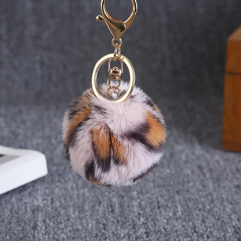 DIY leopard simulation hair ball key chain clothing shoes and hats bag mobile phone accessories K2227