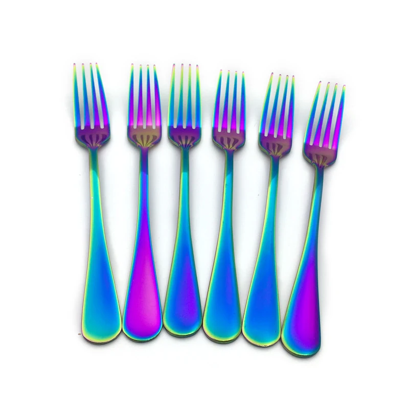 8'' 20cm Rainbow Dinner Fork MultiColor Steak Forks Four Tines Long Handle Table Fork Set Kitchen Flatware Dinnerware 2/6/10pcs